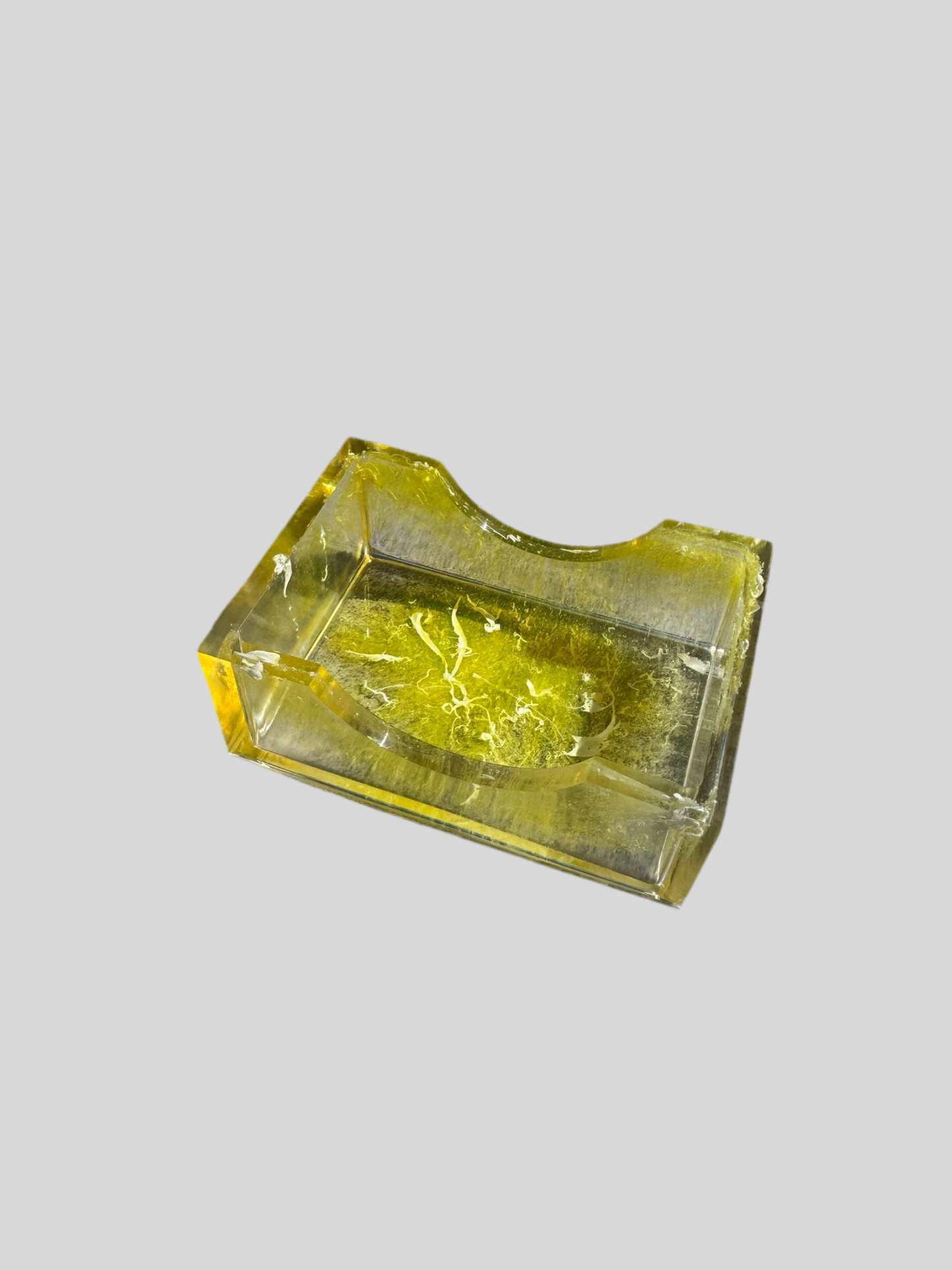 Support carte de visite en résine jaune et blanc. Pièce unique
